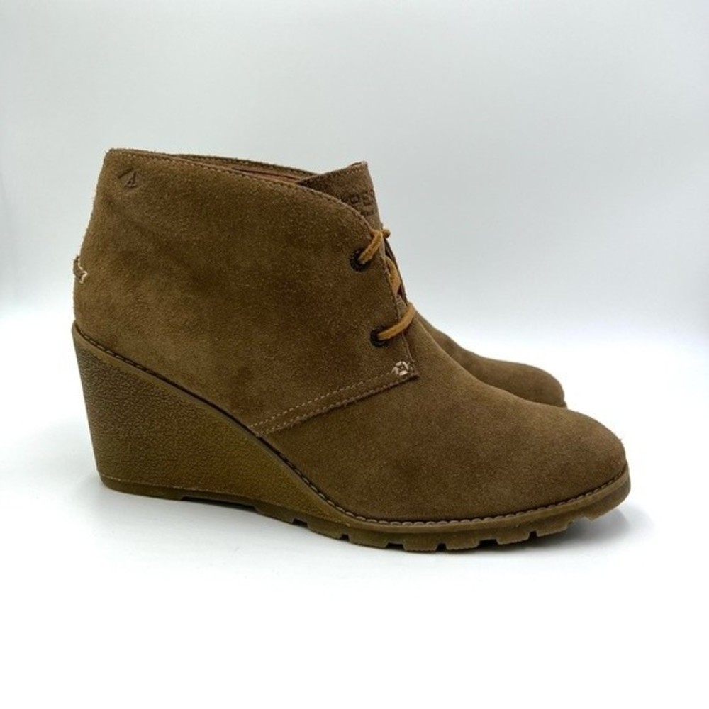 Sperry Womens Size 9.5 Stella Brown Suede Leather Wedge‎ Ankle Boots Booties